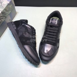 Valentino Classic Black Leather Casual Sneakers For Men