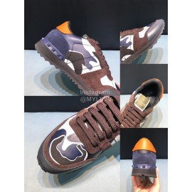 Valentino Classic Leather Casual Sneakers Brown For Men