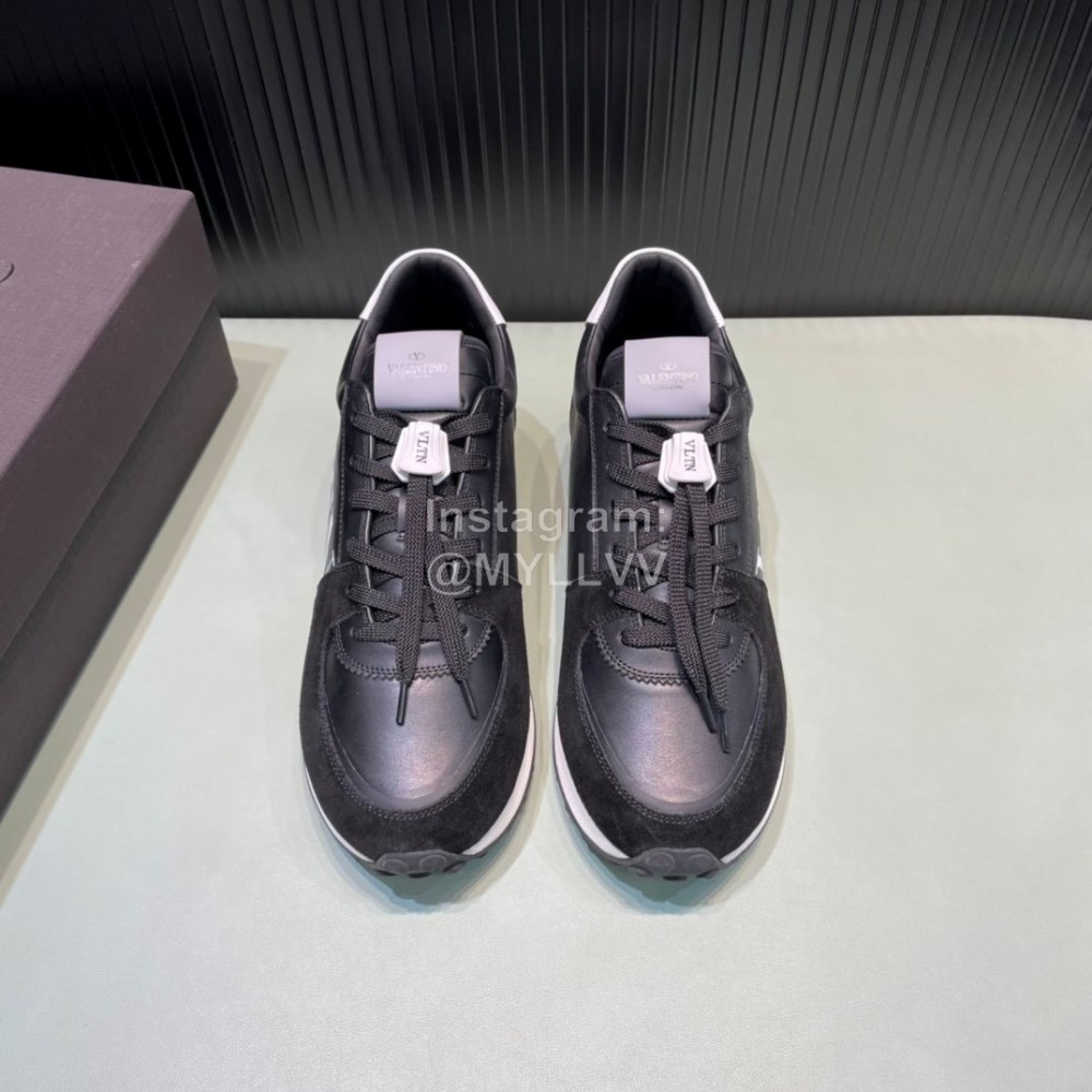 Valentino Black Calf Leather Thick Soled Sneakers For Men