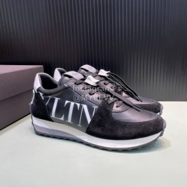 Valentino Black Calf Leather Thick Soled Sneakers For Men
