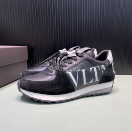 Valentino Black Calf Leather Thick Soled Sneakers For Men