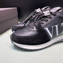 Valentino Black Calf Leather Thick Soled Sneakers For Men