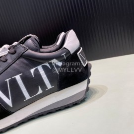Valentino Black Calf Leather Thick Soled Sneakers For Men