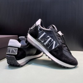 Valentino Black Calf Leather Thick Soled Sneakers For Men