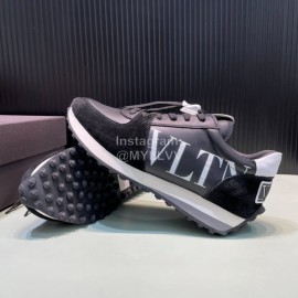 Valentino Black Calf Leather Thick Soled Sneakers For Men