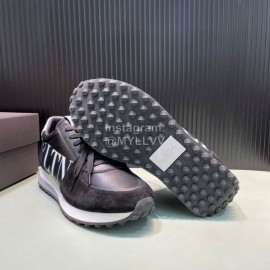 Valentino Black Calf Leather Thick Soled Sneakers For Men