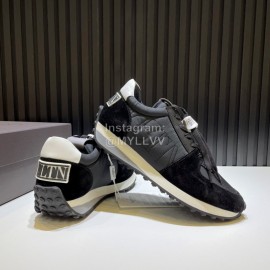 Valentino Cowhide Fabric Thick Soled Sneakers For Men Black