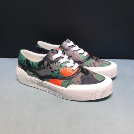 Valentino Cowhide Canvas Casual Sneakers For Men Green