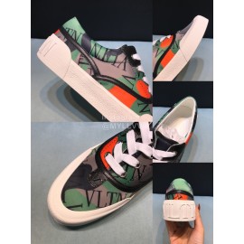 Valentino Cowhide Canvas Casual Sneakers For Men Green