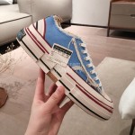 Xvessel Spring Summer Fashion Thick Soled Canvas Shoes For Men And Women Blue