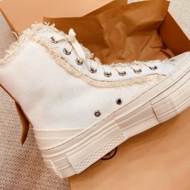 Xvessel Spring Summer New Thick Soled High Top Canvas Shoes For Men And Women White