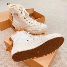 Xvessel Spring Summer New Thick Soled High Top Canvas Shoes For Men And Women White