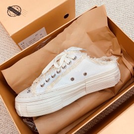 Xvessel Spring Summer New Thick Soled Canvas Shoes For Men And Women White