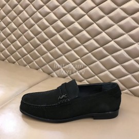 Ysl Fashion Black Velvet Cowhide Loafers For Men