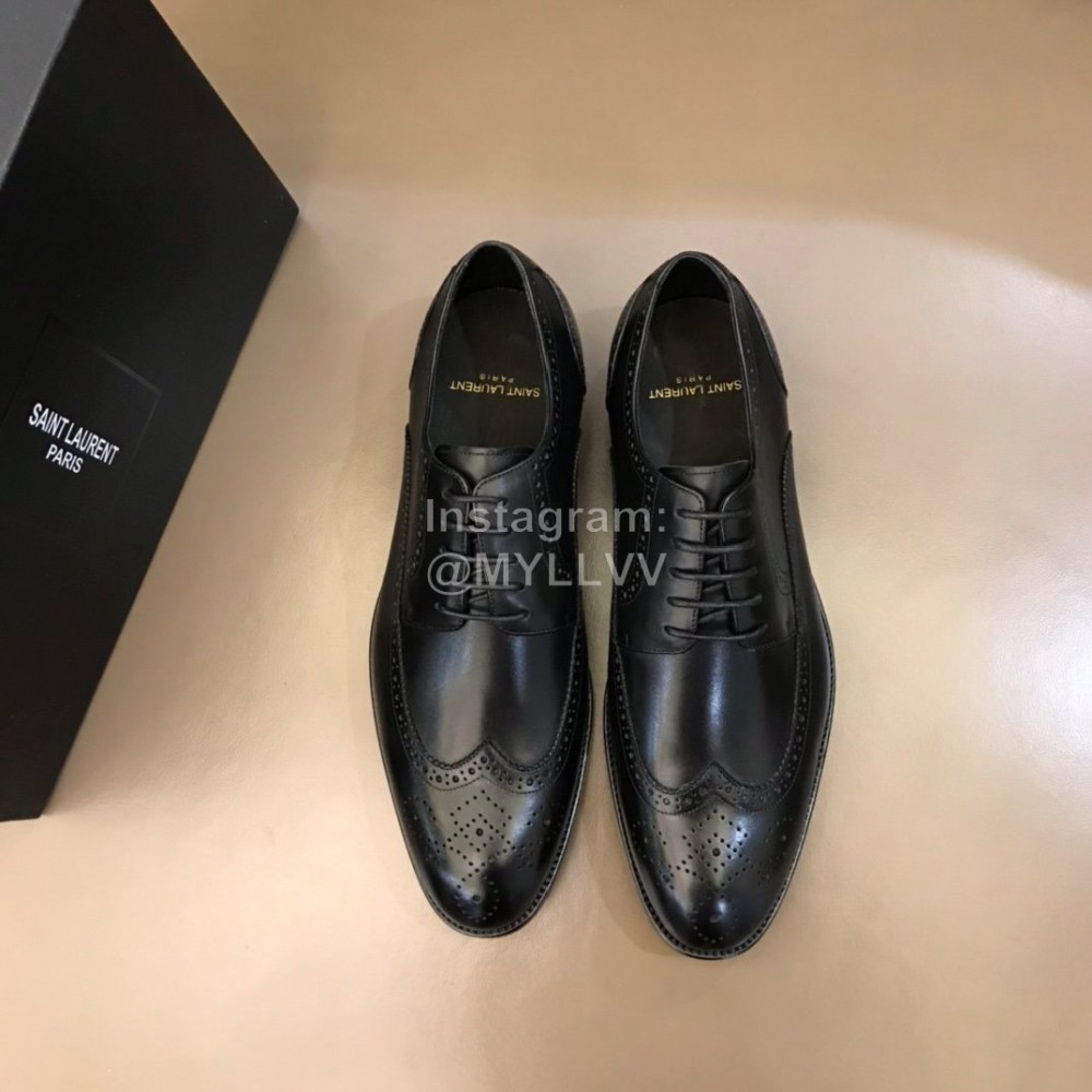 Ysl Carved Cowhide Lace Up Business Shoes For Men Black
