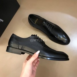 Ysl Carved Cowhide Lace Up Business Shoes For Men Black