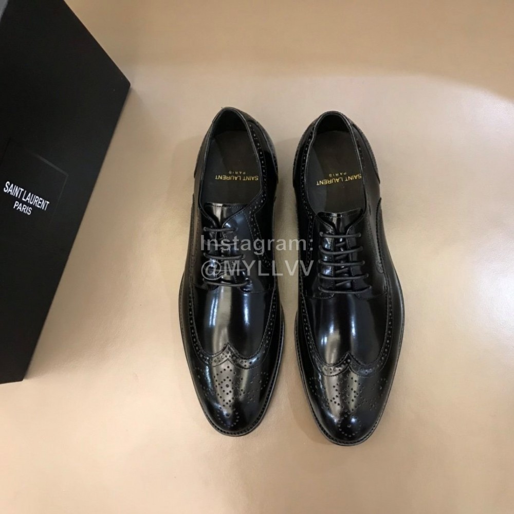 Ysl Carved Cowhide Lace Up Business Shoes Black For Men