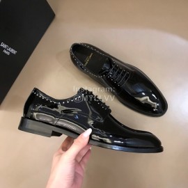 Ysl Calf Leather Lace Up Business Shoes For Men Black