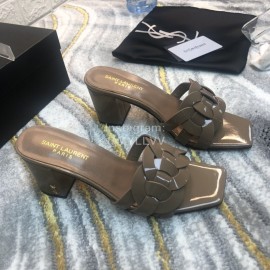 Ysl Fashion Sheepskin High Heel Slippers For Women Coffee