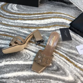 Ysl Fashion Sheepskin High Heel Slippers For Women Coffee
