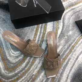 Ysl Fashion Sheepskin High Heel Slippers For Women Coffee
