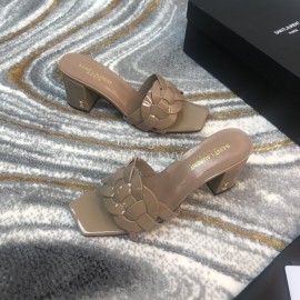 Ysl Fashion Sheepskin High Heel Slippers For Women Coffee