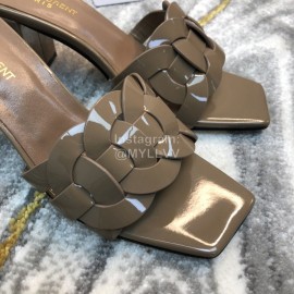 Ysl Fashion Sheepskin High Heel Slippers For Women Coffee