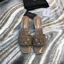 Ysl Fashion Sheepskin High Heel Slippers For Women Coffee