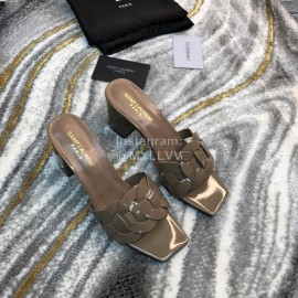 Ysl Fashion Sheepskin High Heel Slippers For Women Coffee