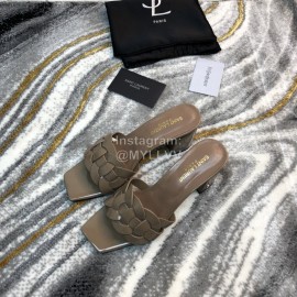 Ysl Fashion Sheepskin High Heel Slippers For Women Coffee