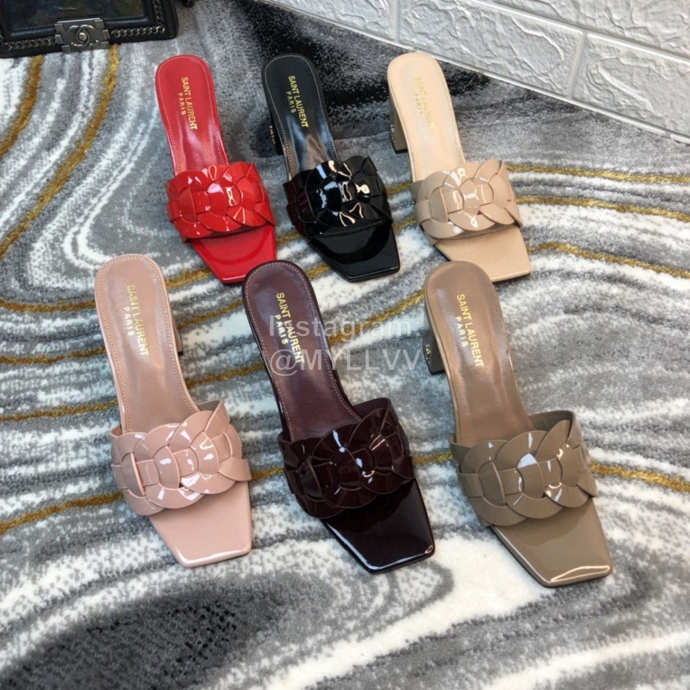 Ysl Fashion Sheepskin High Heel Slippers For Women Purplish Red