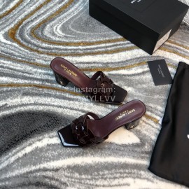 Ysl Fashion Sheepskin High Heel Slippers For Women Purplish Red