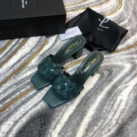 Ysl Fashion Leather High Heel Slippers For Women Green