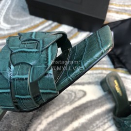 Ysl Fashion Leather High Heel Slippers For Women Green