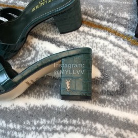 Ysl Fashion Leather High Heel Slippers For Women Green