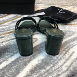 Ysl Fashion Leather High Heel Slippers For Women Green