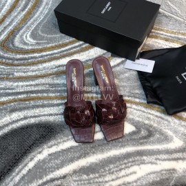 Ysl Fashion Leather High Heel Slippers For Women Purplish Red