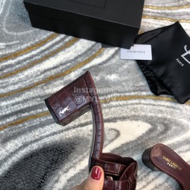 Ysl Fashion Leather High Heel Slippers For Women Purplish Red