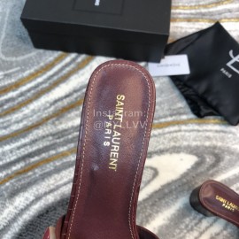 Ysl Fashion Leather High Heel Slippers For Women Purplish Red