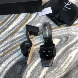 Ysl Fashion Leather High Heel Slippers For Women Black