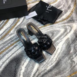 Ysl Fashion Leather High Heel Slippers For Women Black