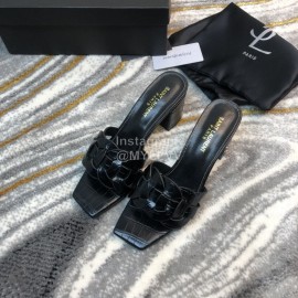 Ysl Fashion Leather High Heel Slippers For Women Black
