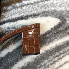 Ysl Fashion Leather High Heel Slippers For Women Brown