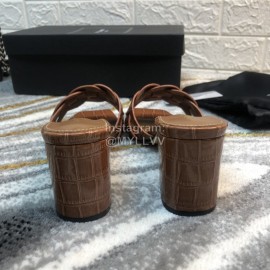 Ysl Fashion Leather High Heel Slippers For Women Brown
