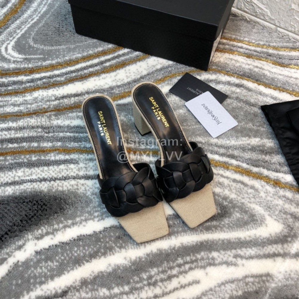 Ysl Fashion Sheepskin Linen High Heel Slippers For Women