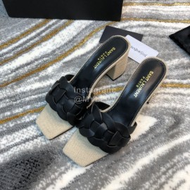 Ysl Fashion Sheepskin Linen High Heel Slippers For Women