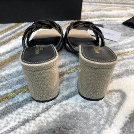 Ysl Fashion Sheepskin Linen High Heel Slippers For Women