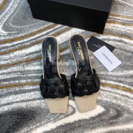 Ysl Fashion Sheepskin Linen High Heel Slippers For Women