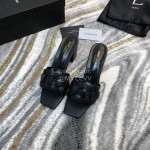 Ysl Fashion Black Sheepskin High Heel Slippers For Women