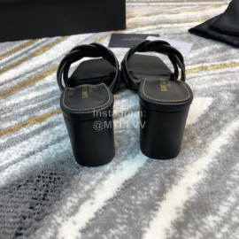 Ysl Fashion Black Sheepskin High Heel Slippers For Women